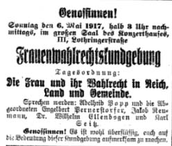 Anzeige in der Arbeiterinnenzeitung