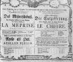 Theaterzettel (Oper und Burgtheater in Wien) 18051219 Seite: 1