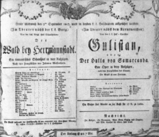 Theaterzettel (Oper und Burgtheater in Wien) 18070909 Seite: 1