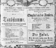 Theaterzettel (Oper und Burgtheater in Wien) 18070919 Seite: 1
