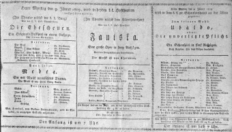 Theaterzettel (Oper und Burgtheater in Wien) 18090109 Seite: 1