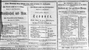 Theaterzettel (Oper und Burgtheater in Wien) 18090208 Seite: 1