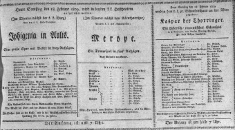 Theaterzettel (Oper und Burgtheater in Wien) 18090218 Seite: 1