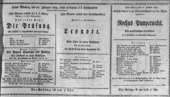Theaterzettel (Oper und Burgtheater in Wien) 18090220 Seite: 1