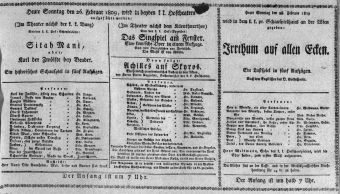 Theaterzettel (Oper und Burgtheater in Wien) 18090226 Seite: 1