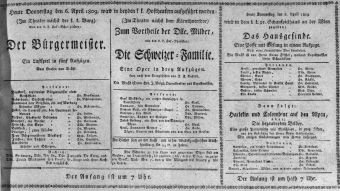 Theaterzettel (Oper und Burgtheater in Wien) 18090406 Seite: 1