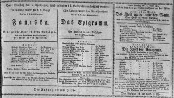 Theaterzettel (Oper und Burgtheater in Wien) 18090411 Seite: 1