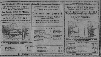 Theaterzettel (Oper und Burgtheater in Wien) 18091007 Seite: 1