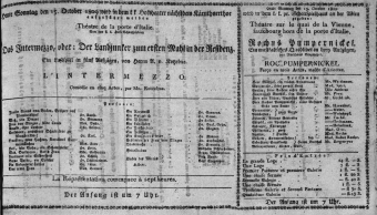 Theaterzettel (Oper und Burgtheater in Wien) 18091015 Seite: 1