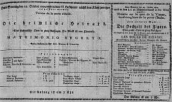 Theaterzettel (Oper und Burgtheater in Wien) 18091022 Seite: 1