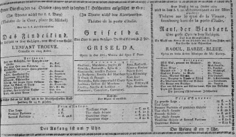 Theaterzettel (Oper und Burgtheater in Wien) 18091024 Seite: 1