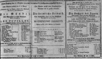 Theaterzettel (Oper und Burgtheater in Wien) 18091027 Seite: 1