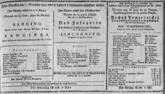 Theaterzettel (Oper und Burgtheater in Wien) 18091111 Seite: 1