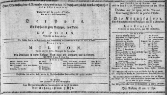 Theaterzettel (Oper und Burgtheater in Wien) 18091116 Seite: 1