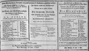 Theaterzettel (Oper und Burgtheater in Wien) 18091120 Seite: 1