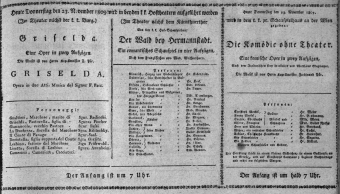 Theaterzettel (Oper und Burgtheater in Wien) 18091123 Seite: 1