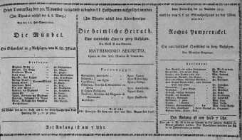Theaterzettel (Oper und Burgtheater in Wien) 18091130 Seite: 1