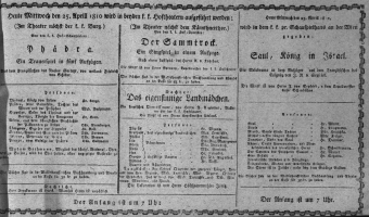 Theaterzettel (Oper und Burgtheater in Wien) 18100425 Seite: 1