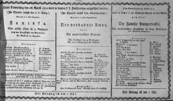 Theaterzettel (Oper und Burgtheater in Wien) 18100426 Seite: 1