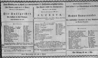 Theaterzettel (Oper und Burgtheater in Wien) 18100428 Seite: 1