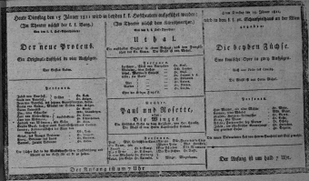 Theaterzettel (Oper und Burgtheater in Wien) 18110115 Seite: 1