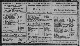 Theaterzettel (Oper und Burgtheater in Wien) 18110131 Seite: 1