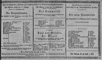 Theaterzettel (Oper und Burgtheater in Wien) 18110209 Seite: 1
