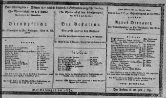 Theaterzettel (Oper und Burgtheater in Wien) 18110211 Seite: 1