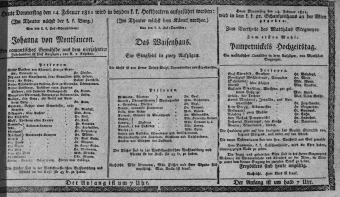 Theaterzettel (Oper und Burgtheater in Wien) 18110214 Seite: 1