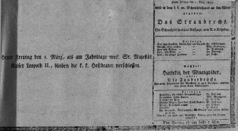 Theaterzettel (Oper und Burgtheater in Wien) 18110301 Seite: 1