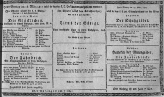 Theaterzettel (Oper und Burgtheater in Wien) 18110318 Seite: 1