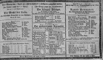 Theaterzettel (Oper und Burgtheater in Wien) 18110401 Seite: 1