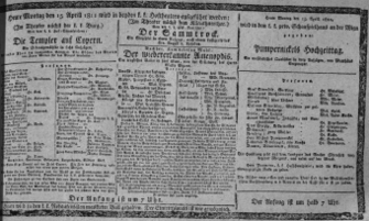 Theaterzettel (Oper und Burgtheater in Wien) 18110415 Seite: 1
