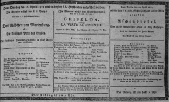 Theaterzettel (Oper und Burgtheater in Wien) 18110416 Seite: 1