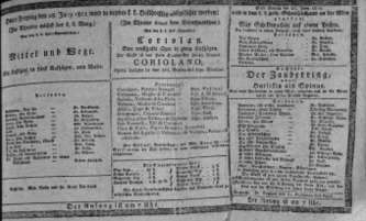Theaterzettel (Oper und Burgtheater in Wien) 18110628 Seite: 1