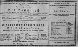 Theaterzettel (Oper und Burgtheater in Wien) 18110728 Seite: 1