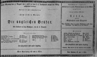 Theaterzettel (Oper und Burgtheater in Wien) 18110805 Seite: 1