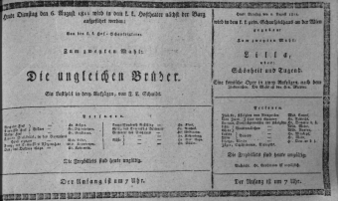 Theaterzettel (Oper und Burgtheater in Wien) 18110806 Seite: 1