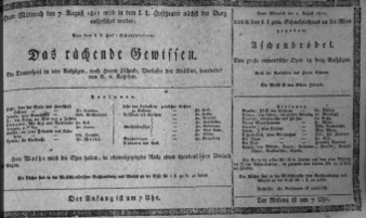 Theaterzettel (Oper und Burgtheater in Wien) 18110807 Seite: 1