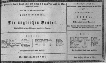 Theaterzettel (Oper und Burgtheater in Wien) 18110808 Seite: 1
