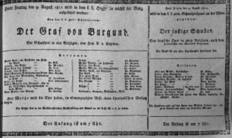 Theaterzettel (Oper und Burgtheater in Wien) 18110809 Seite: 1