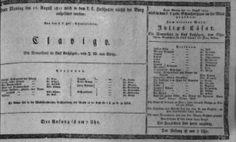 Theaterzettel (Oper und Burgtheater in Wien) 18110812 Seite: 1