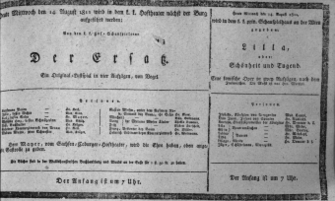 Theaterzettel (Oper und Burgtheater in Wien) 18110814 Seite: 1