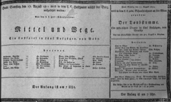 Theaterzettel (Oper und Burgtheater in Wien) 18110817 Seite: 1