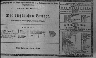 Theaterzettel (Oper und Burgtheater in Wien) 18110819 Seite: 1