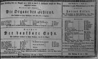 Theaterzettel (Oper und Burgtheater in Wien) 18110820 Seite: 1