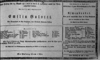 Theaterzettel (Oper und Burgtheater in Wien) 18110823 Seite: 1