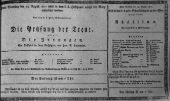 Theaterzettel (Oper und Burgtheater in Wien) 18110824 Seite: 1
