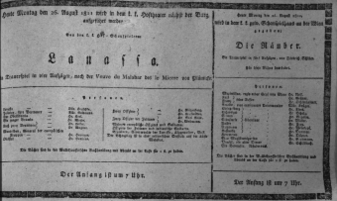 Theaterzettel (Oper und Burgtheater in Wien) 18110826 Seite: 1