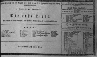 Theaterzettel (Oper und Burgtheater in Wien) 18110827 Seite: 1